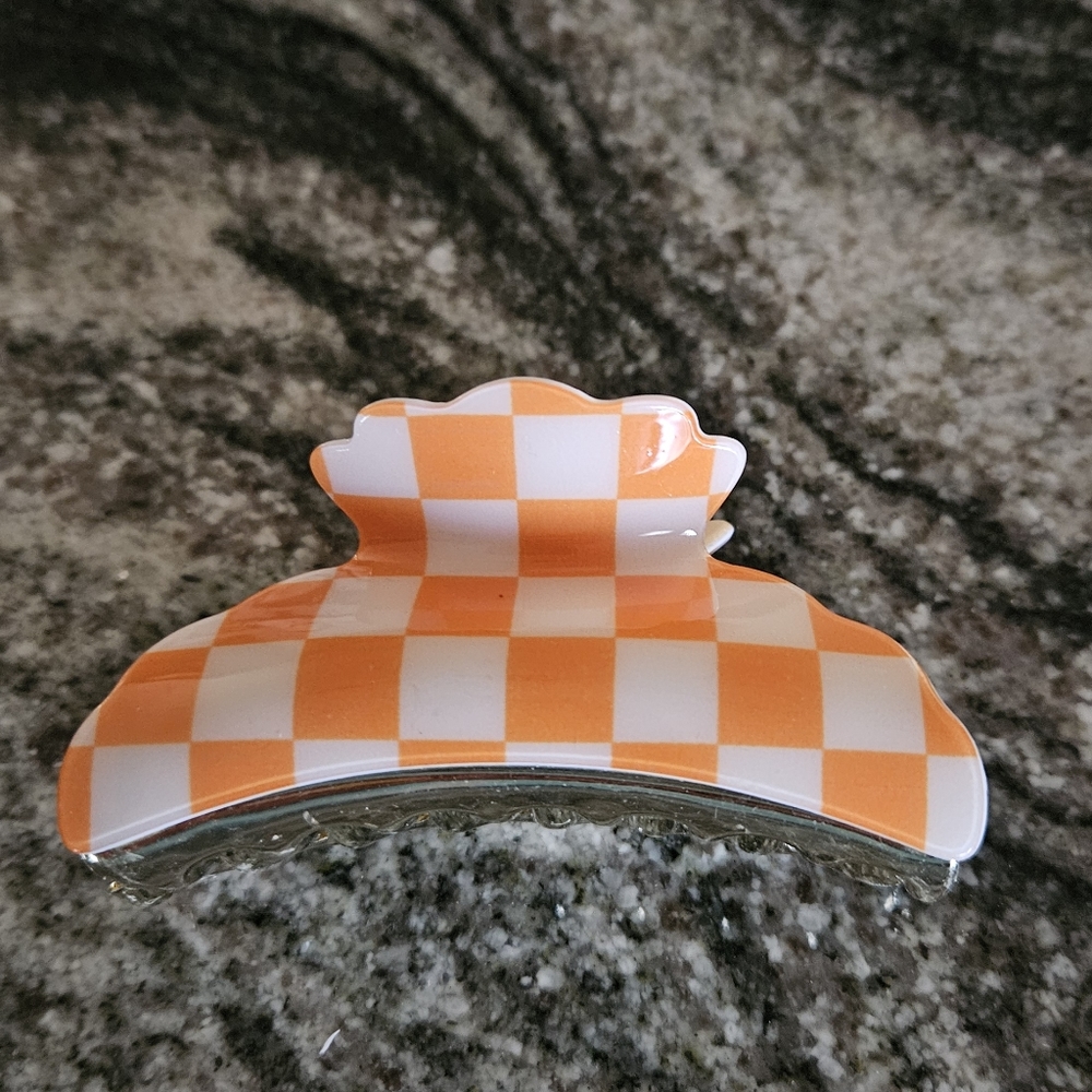 DIVAS LiMiTED Orange and White Checkered Hair Clip